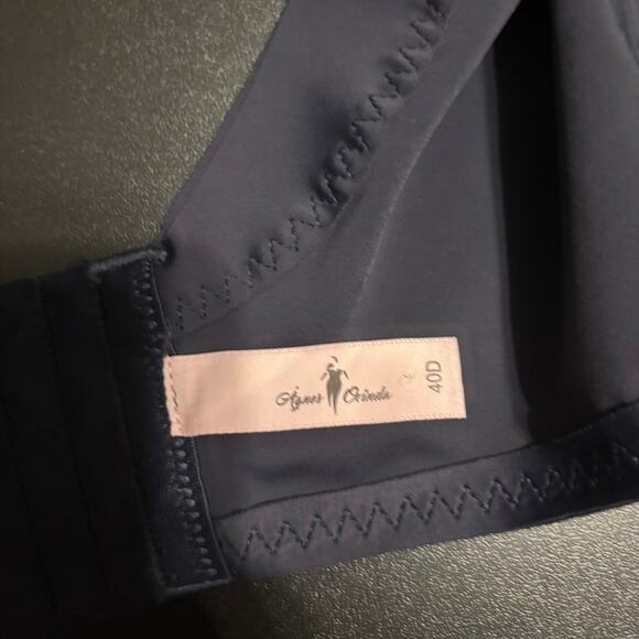 Agnes Orinda Navy Blue & Cream Lace Wire Free 4 Hook Bra Size 40D - Picture 6 of 6